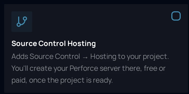 The Source Control Hosting card on the Services step of the Add Project dialog, with its description and an unticked checkbox.